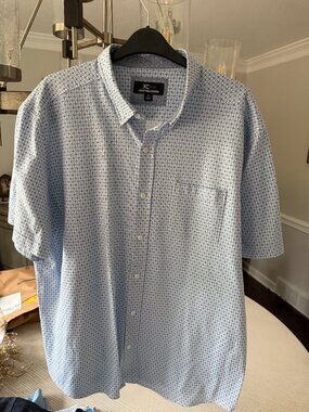 Johnston & Murphy XC4 Flex Short Sleeve Shirt White Blue Geometric Men's XL